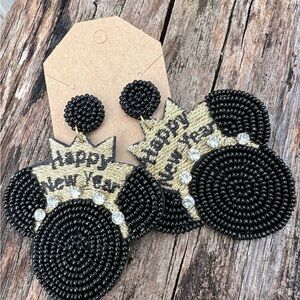 Black and Gold Beaded Earrings